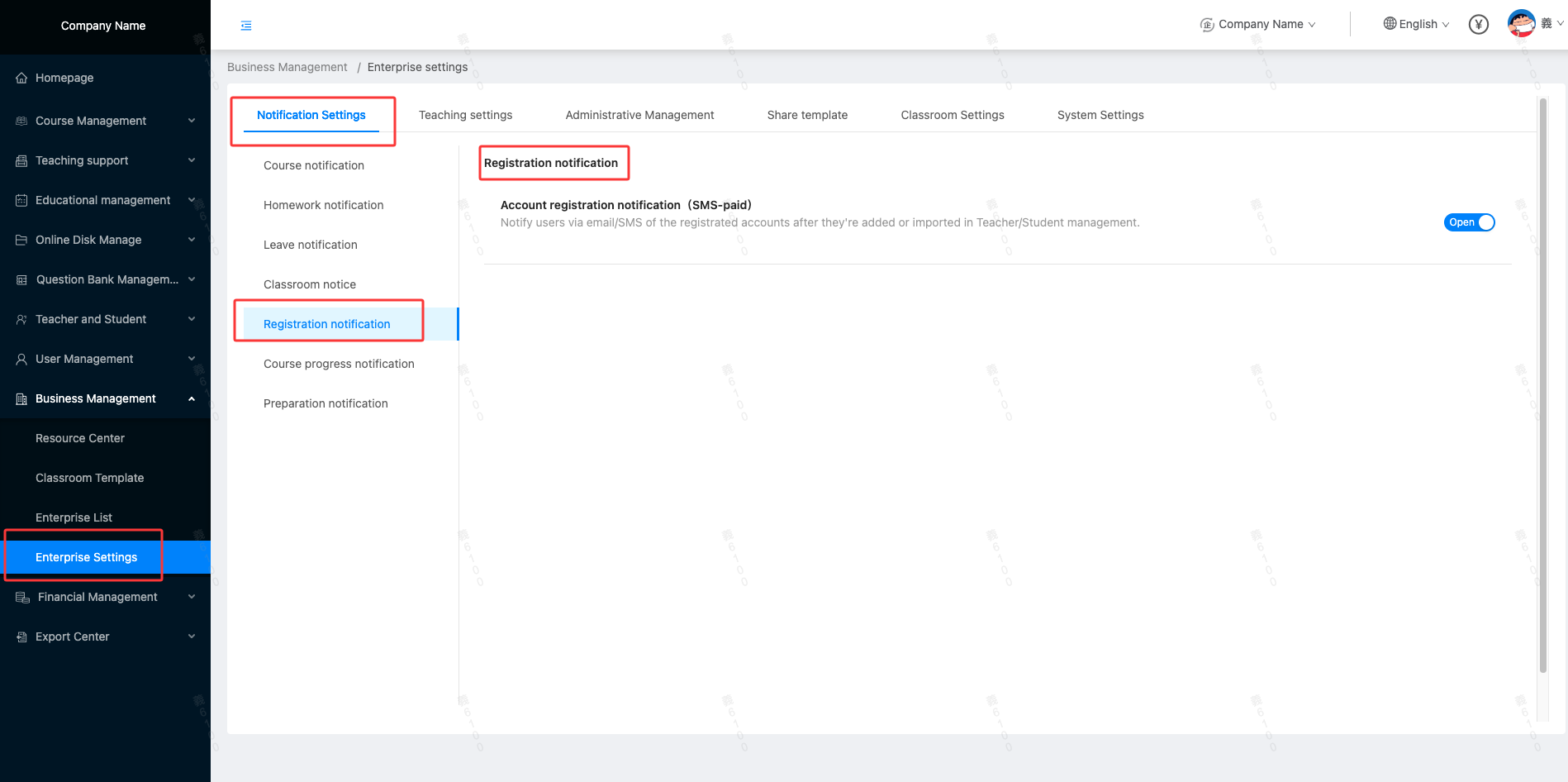 Registration notification